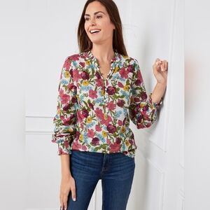 Talbots Size L Multicolor Floral  Cotton Blouse Shirt